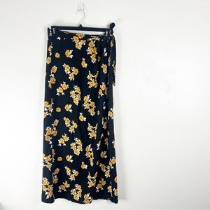 MODCLOTH Black Floral True Wrap Maxi Skirt 10 Boho Cottagecore Academia